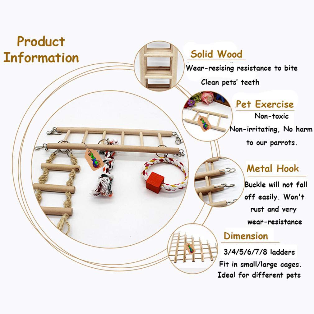 DreamAuro 38cm Natural Wood Ladder Toy for Birds, Parrot, Budgies and Other Small, Medium Large Bird 1
