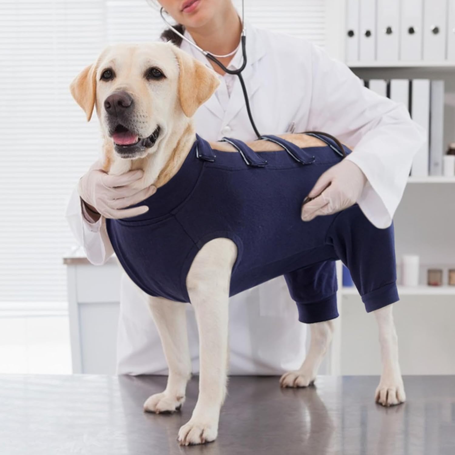 IECOii Dog Surgical Recovery Suit Male Female,Breathable Dog Bodysuit Dog Cone Alternative After Surgery with Pee Hole,Soft Dog Onesie for Spay Neuter Surgery Recovery Prevent Licking,XXXL-Blue