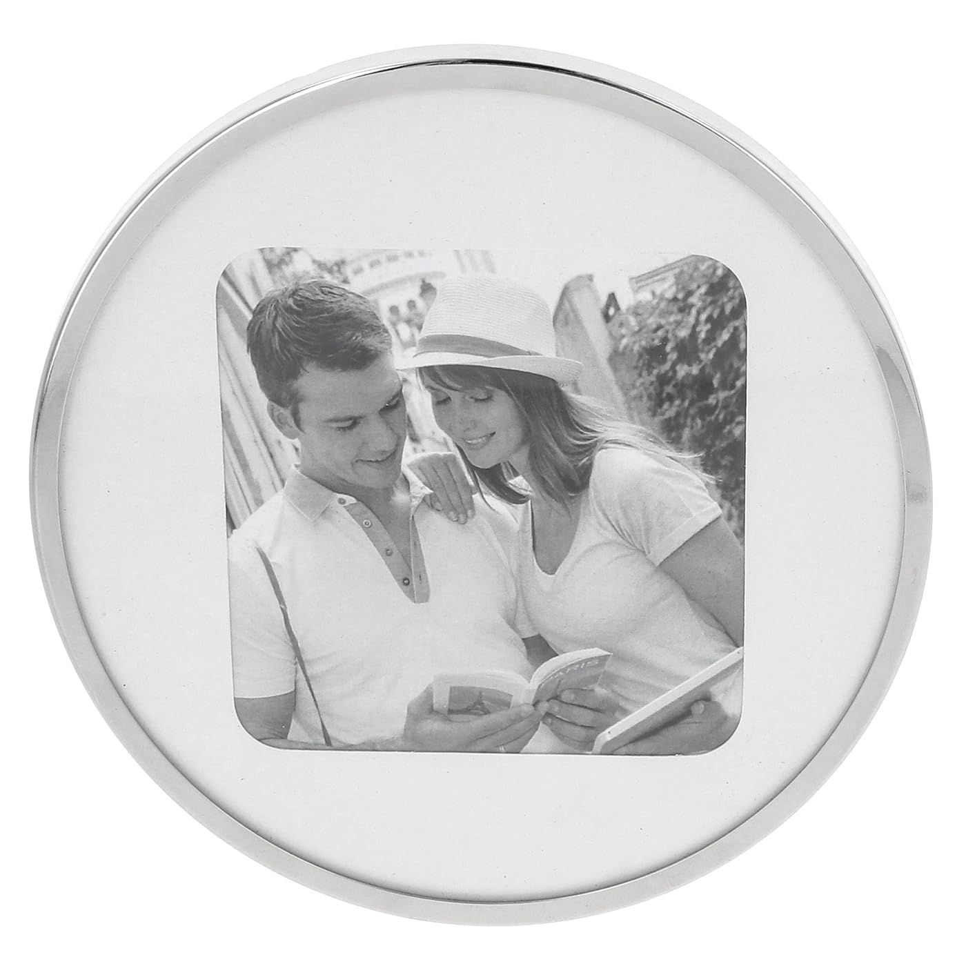 Shudehill Giftware Round 4X4 Silver Curve White Border Minimal Thin Stylish Photo Frame - 4X4, 4X6, 5X7 Sizes (Round 4X4)