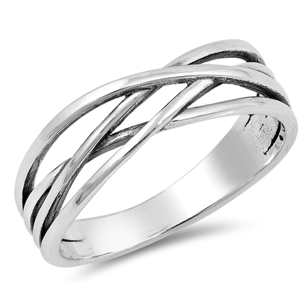 Oxidized Criss Cross Infinity Knot Ring New .925 Sterling Silver Band Sizes 4-12