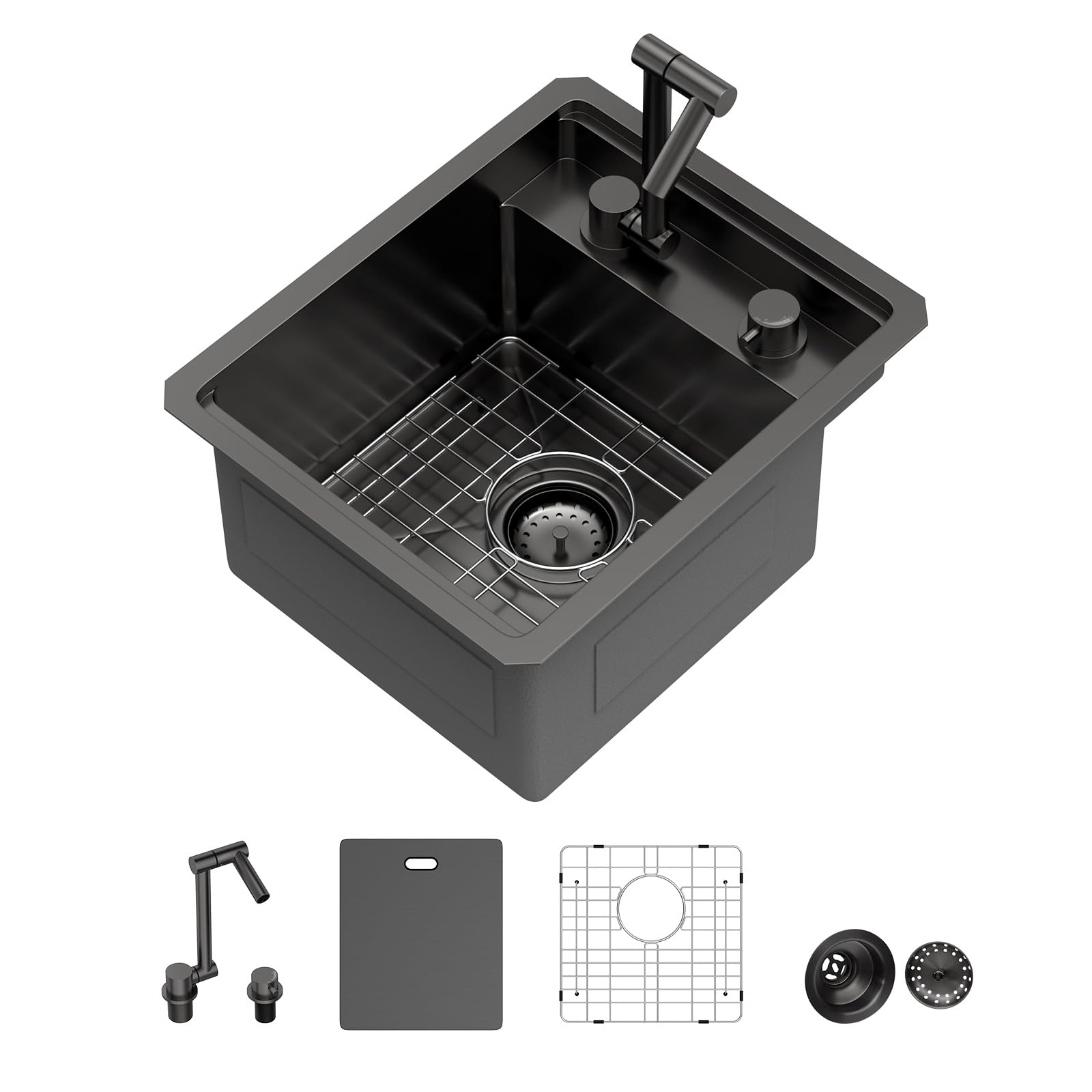 Fregadero de cocina exterior antiadherente negro calibre 16 con tapa