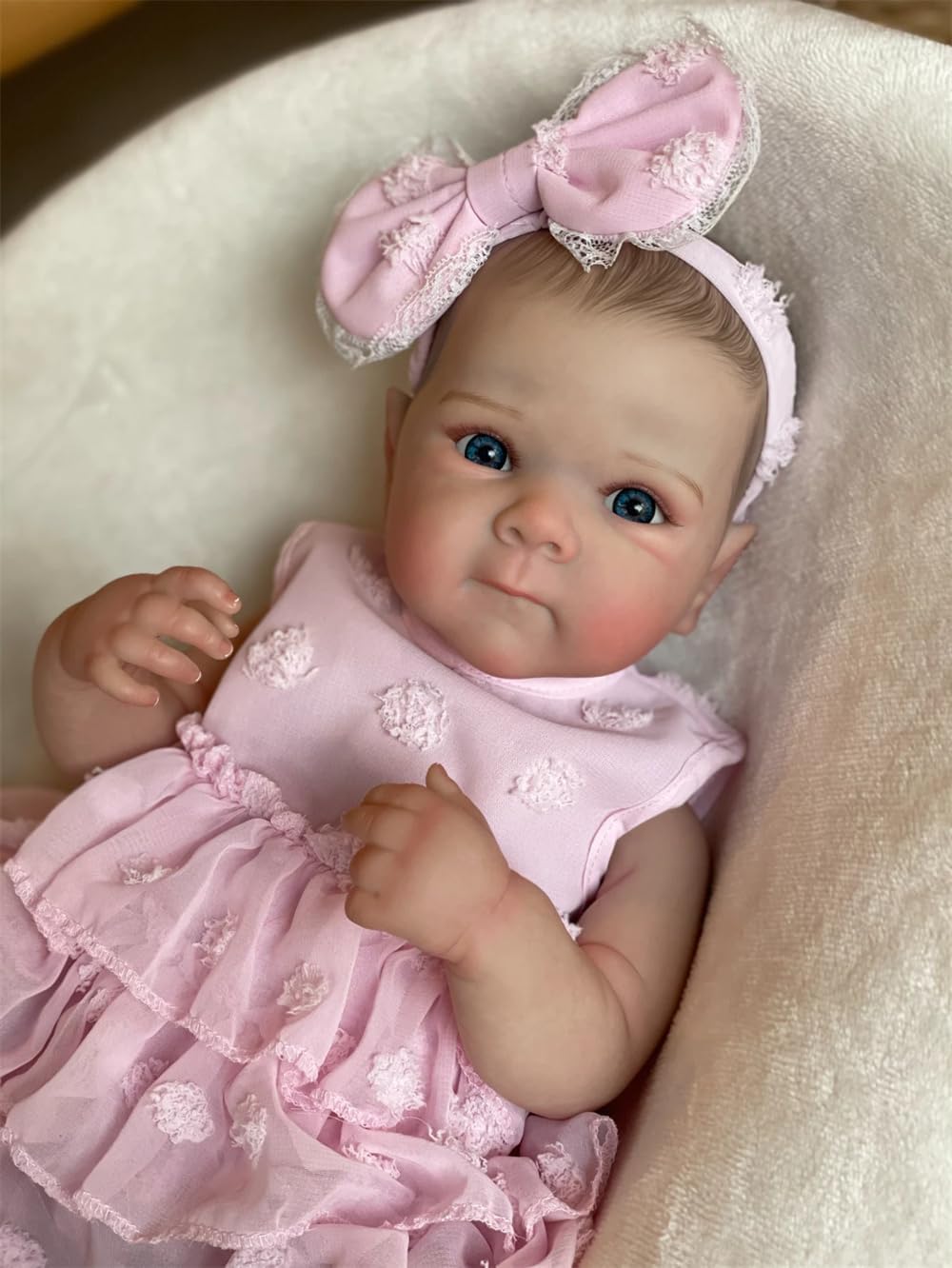 Reborn Baby Mädchen Lebensecht 48CM VollVinyl Körper,Reborn Puppen Realistische Neugeborene Mit Haaren Babypuppe mit Offenen Augen
