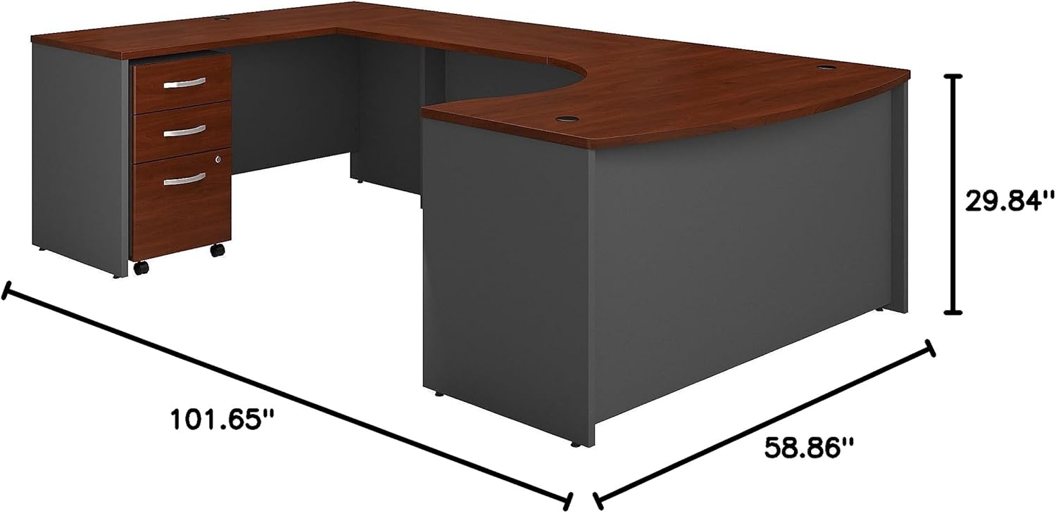 Bush Business Furniture Series C 60W Left Handed Bow Front U Shaped Desk with Mobile File Cabinet in Hansen Cherry