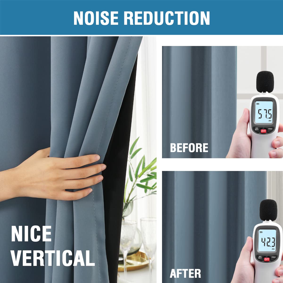 100% Blackout Curtains for Bedroom with Black Liner Full Room Darkening Curtains 84 Inches Long Thermal Insulated Back Tab/Rod Pocket Window Treatment Drapes for Living Room, Stone Blue, 2 Panels