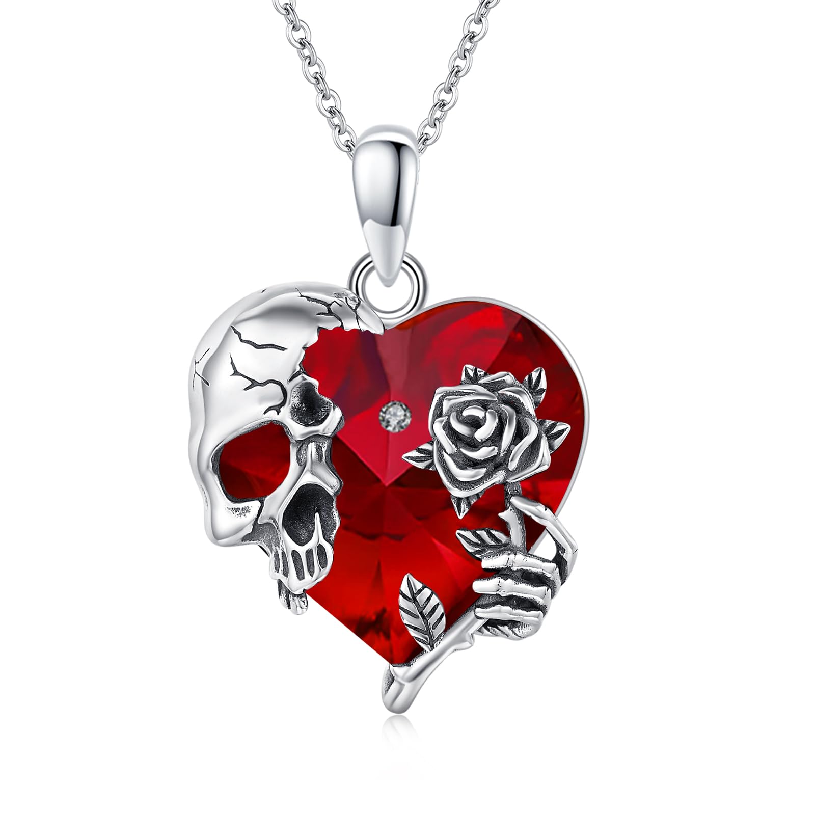 Silver Skull Birthstone Necklace Gothic Pendant Gothic Jewelry For Women