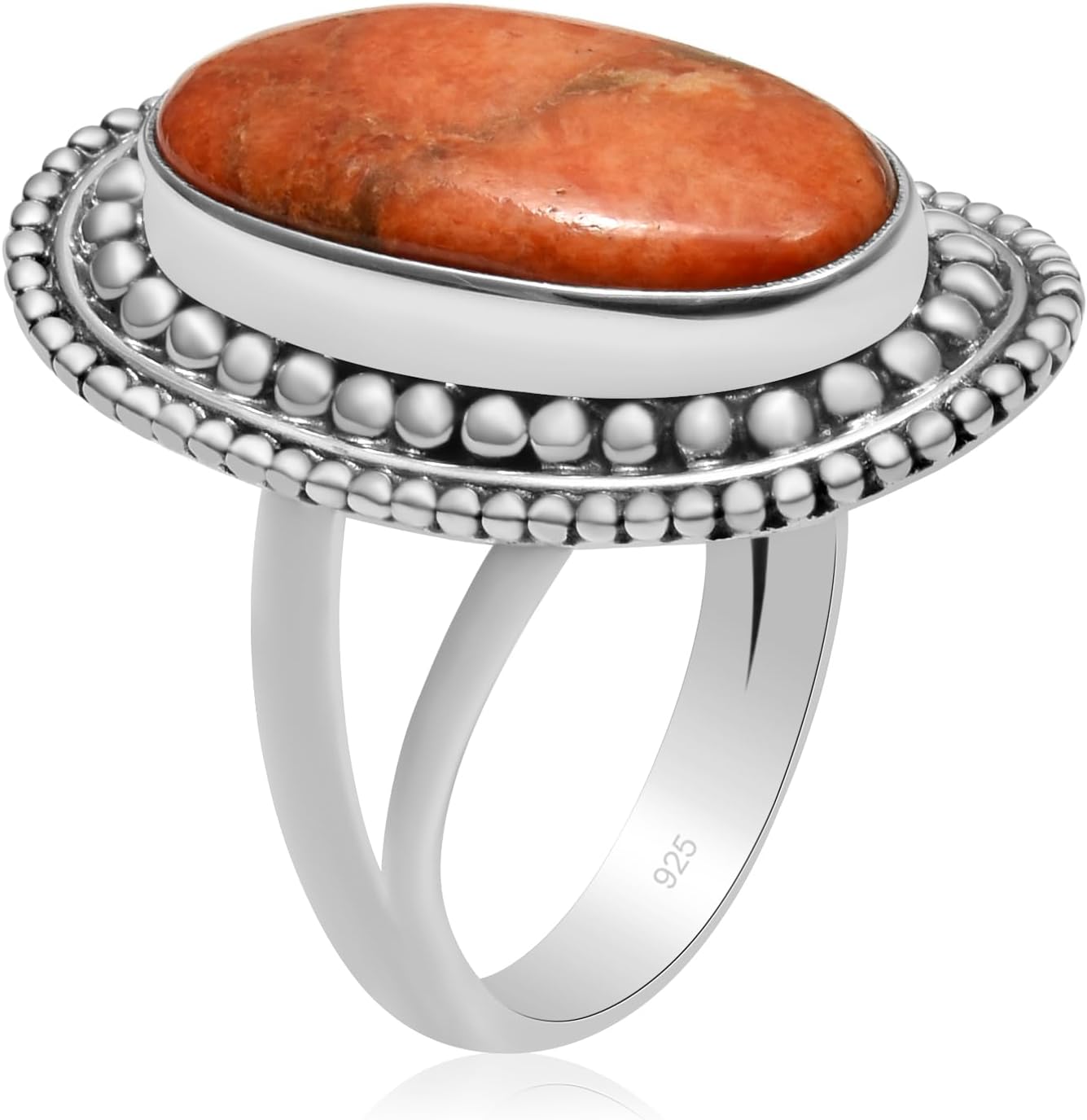 Silver Palace Natural Orange Turquoise Gemstone Solid 925 Sterling Silver Split Shank Ring For Women
