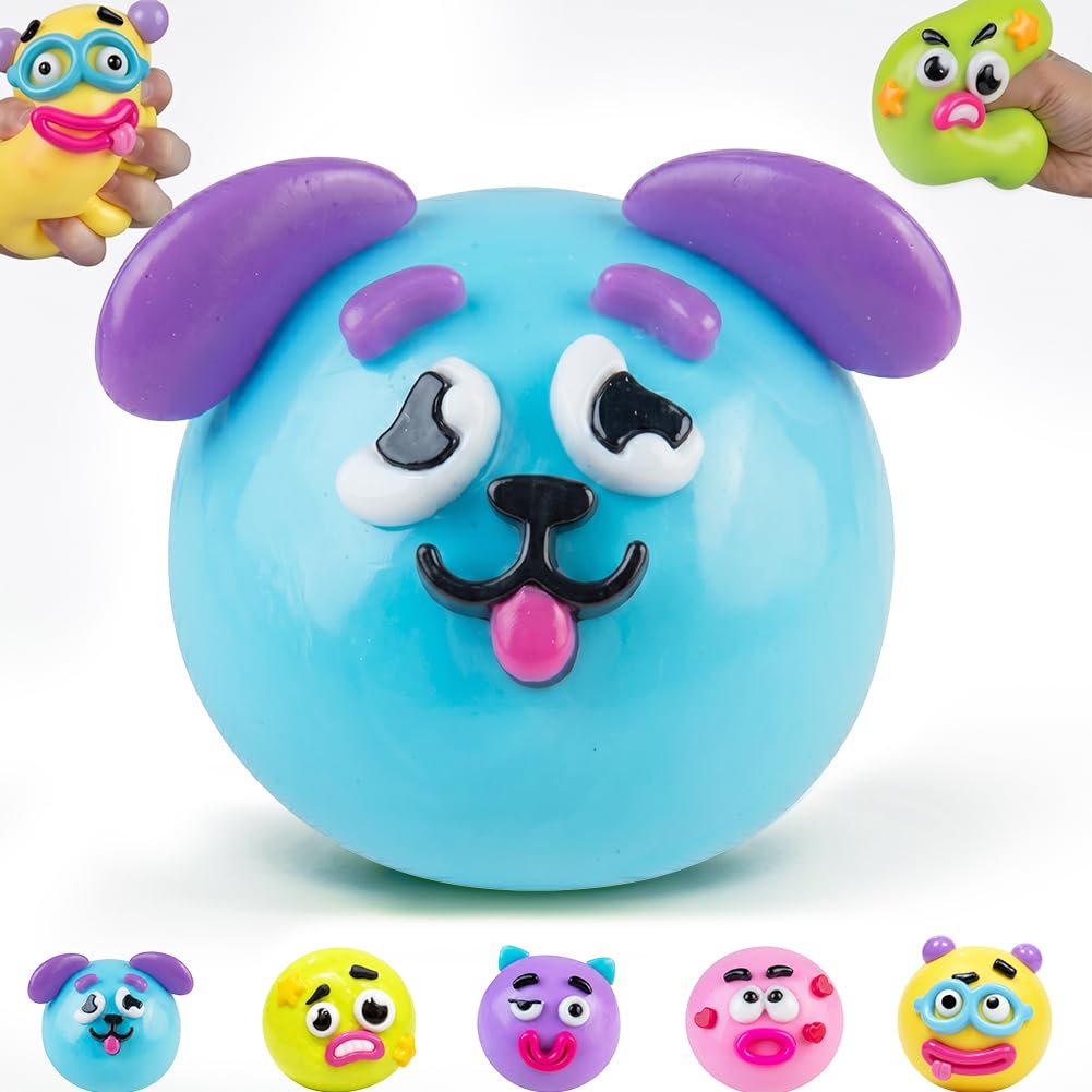 Smushers Fidget Toy,Interchangeable Faces Squishy Toys,TPR Stress Balls,Anxiety Relief Fidgets,Squishy Fidget Toys,Stress Toys,Party Bag Fillers for Kids, Fidget Toys (Blue)