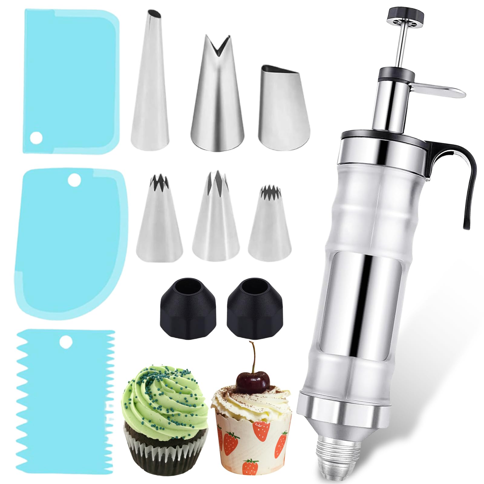 Leikurvo Siringa per torte, in acciaio inox, con 6 beccucci, per torte, per decorare torte, ciambelle, cupcake, pasticcini