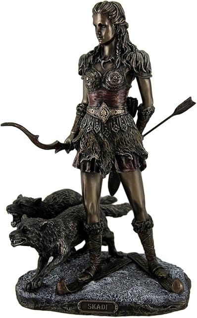 Veronese Design Skadi Norse Giantess Ski Goddess of Winter and Mountains with Wolves Statue