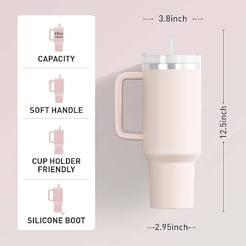 Miniatura 4 de Vaso de 40 onzas con asa para taza de viaje, con tapa, aislante, acero inoxidable, agua, té helado, café, regalo, color morado