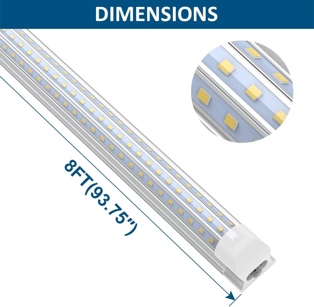 Tор Brаndѕ 8FT LED Shop Lights, JESLED 8 Foot LED Lights Fixture, 90W, 10800 Lumen, Daylight 5000K, Triple Row D-Shape LED, Linkable Design, High Output LED Tube Lights for Garage,Workshop,Basement (10-Pack)