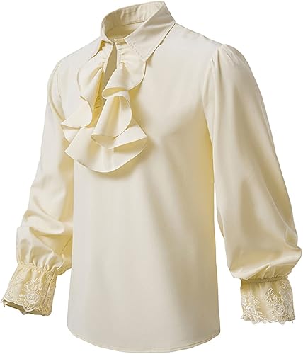 Miniatura 2 de Camisetas para hombre, ajuste clásico, manga larga, vestido de fiesta, cuello a la moda, con volantes, renacentista, informal, elegante