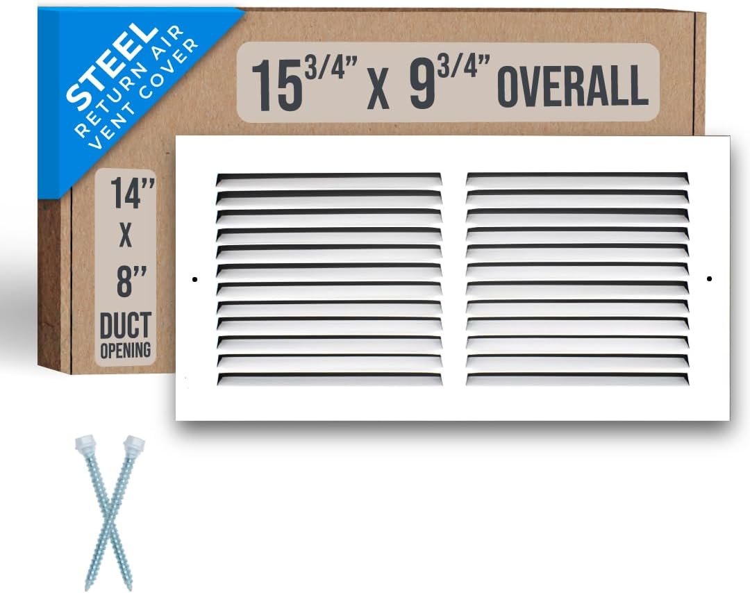 Fits 14x8 Duct Opening | Steel Return Air Grille by Handua | Vent Cover Grill for Sidewall and Ceiling | White | HVAC Cold Air Intake Grille | Outer Dimensions: 15.75"W X 9.75"