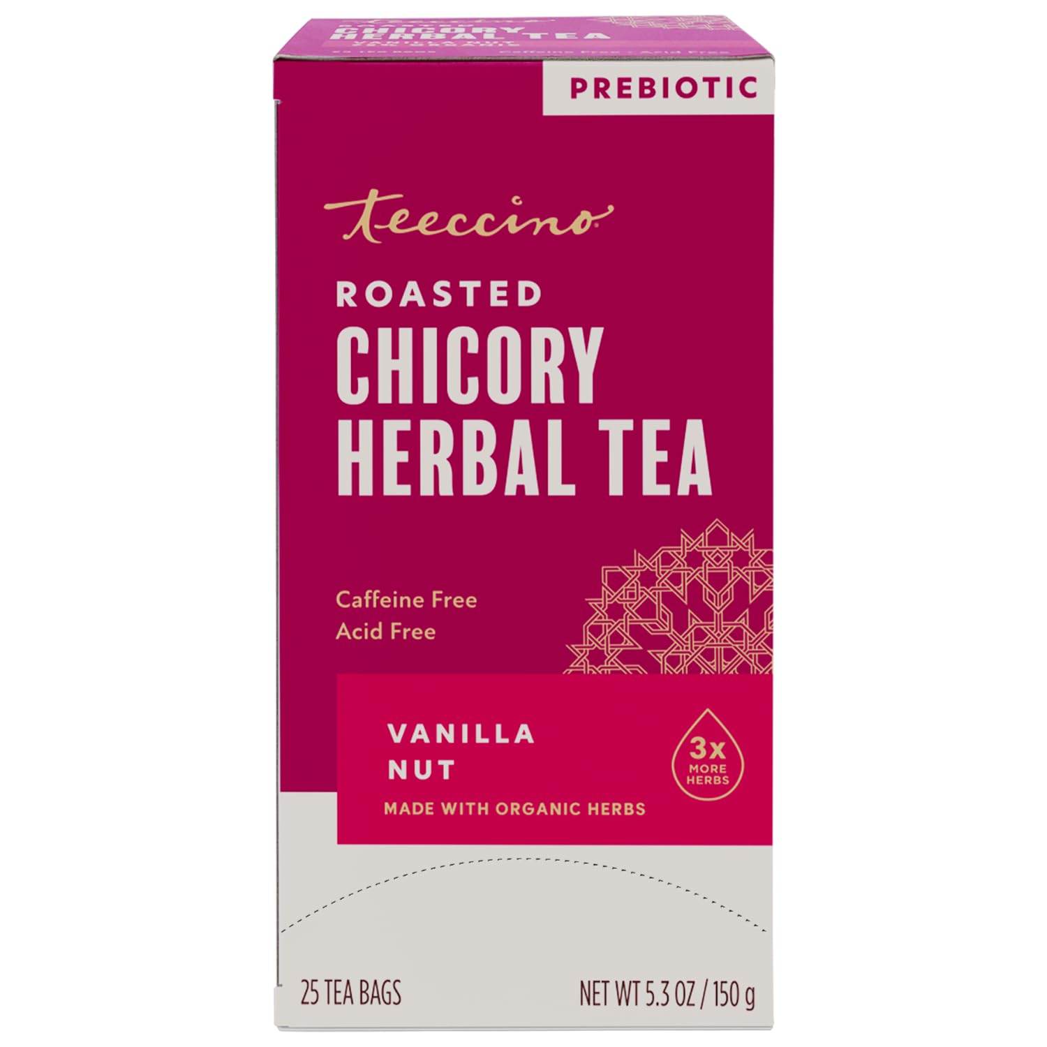 Teeccino Tisana alla Vaniglia - Tisana ricca e tostata senza caffeina e prebiotica per un'energia naturale, 25 bustine di tè