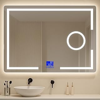Comprar Espejo con Bluetooth, Zoom X5 y Luz LED Regulable 3000K/4000K/6000K【100 x 70 cm】 Función Antivaho y Memoria | Modelo Horizontal de Pared con Interruptor Táctil e Instalación Fácil