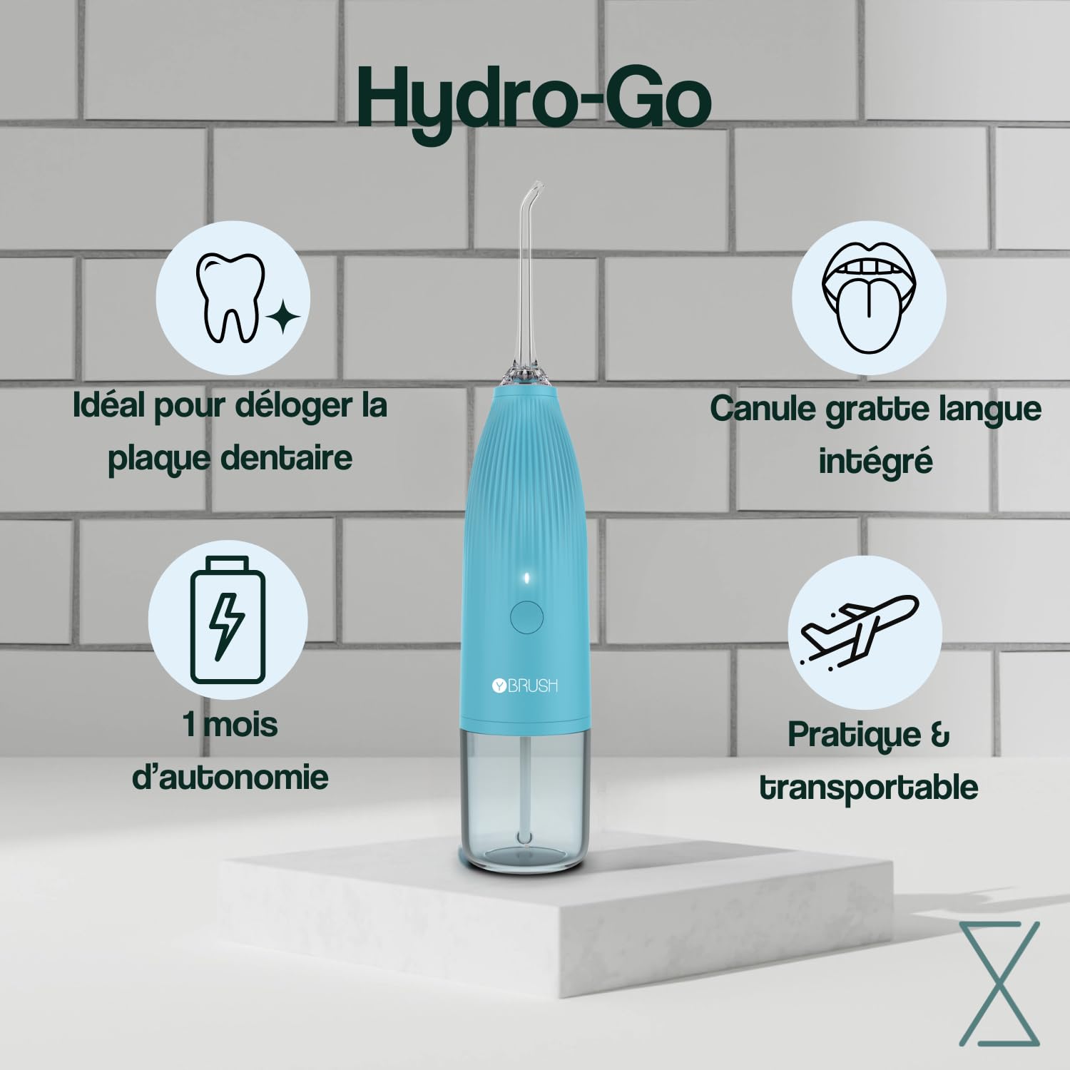 Hidro-Go - Limpiador interdental inalámbrico con raspador de lenguas integrado, portátil, impermeable, 1 mes de duración