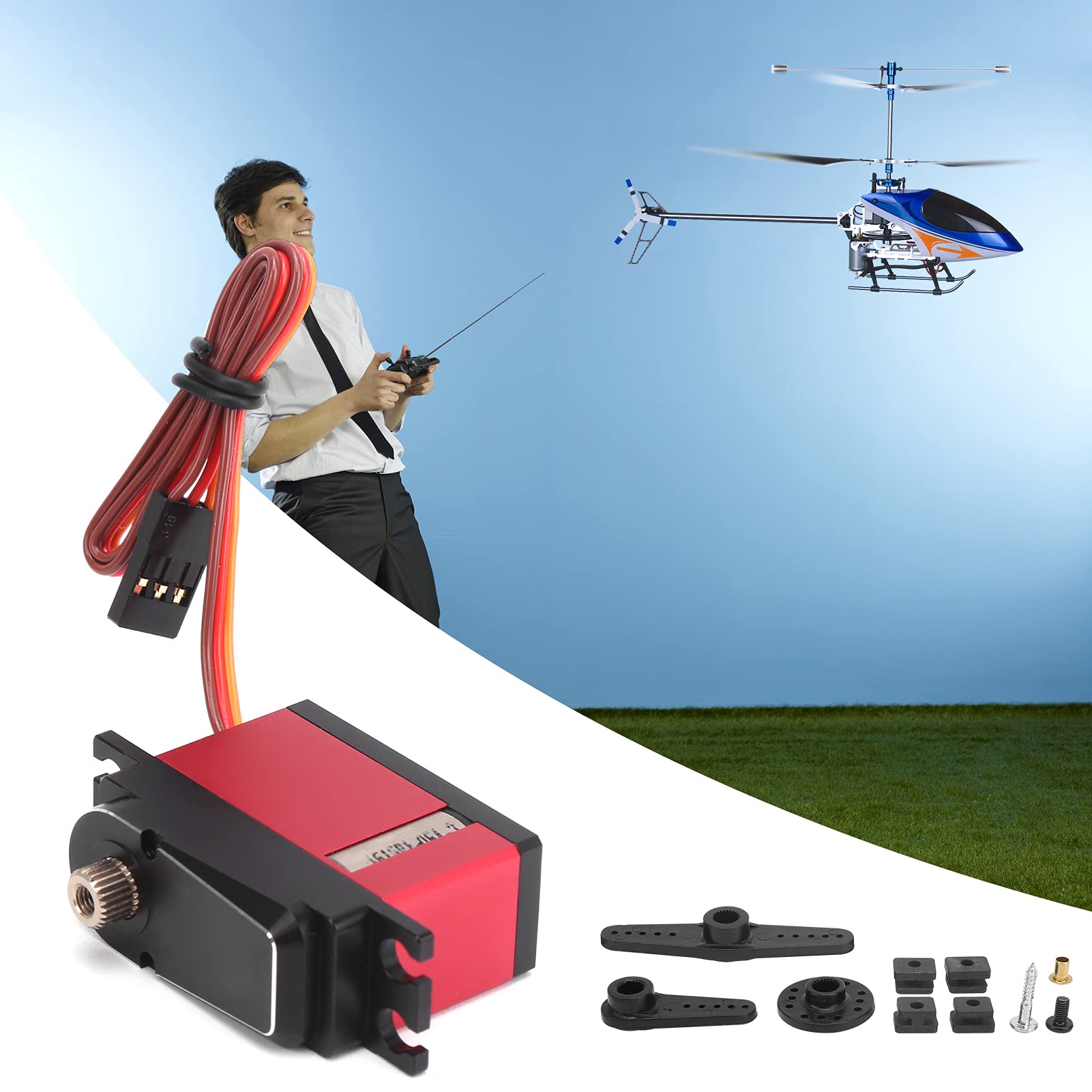 Changor Wysokowydajny Bezrdzeniowy Serwo RC o Masie 10 Kg z Metalowymi Zębatkami do Helikoptera RC - 1 szt. Czerwony