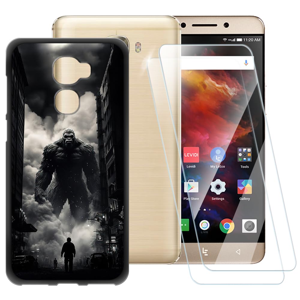 ESACMOTMonster Pattern Case for Letv LeEco Pro 3+ [2 Pack] Screen Protector Tempered Glass Shockproof Case Cover for Letv LeEco Pro 3 (5.5 inch)