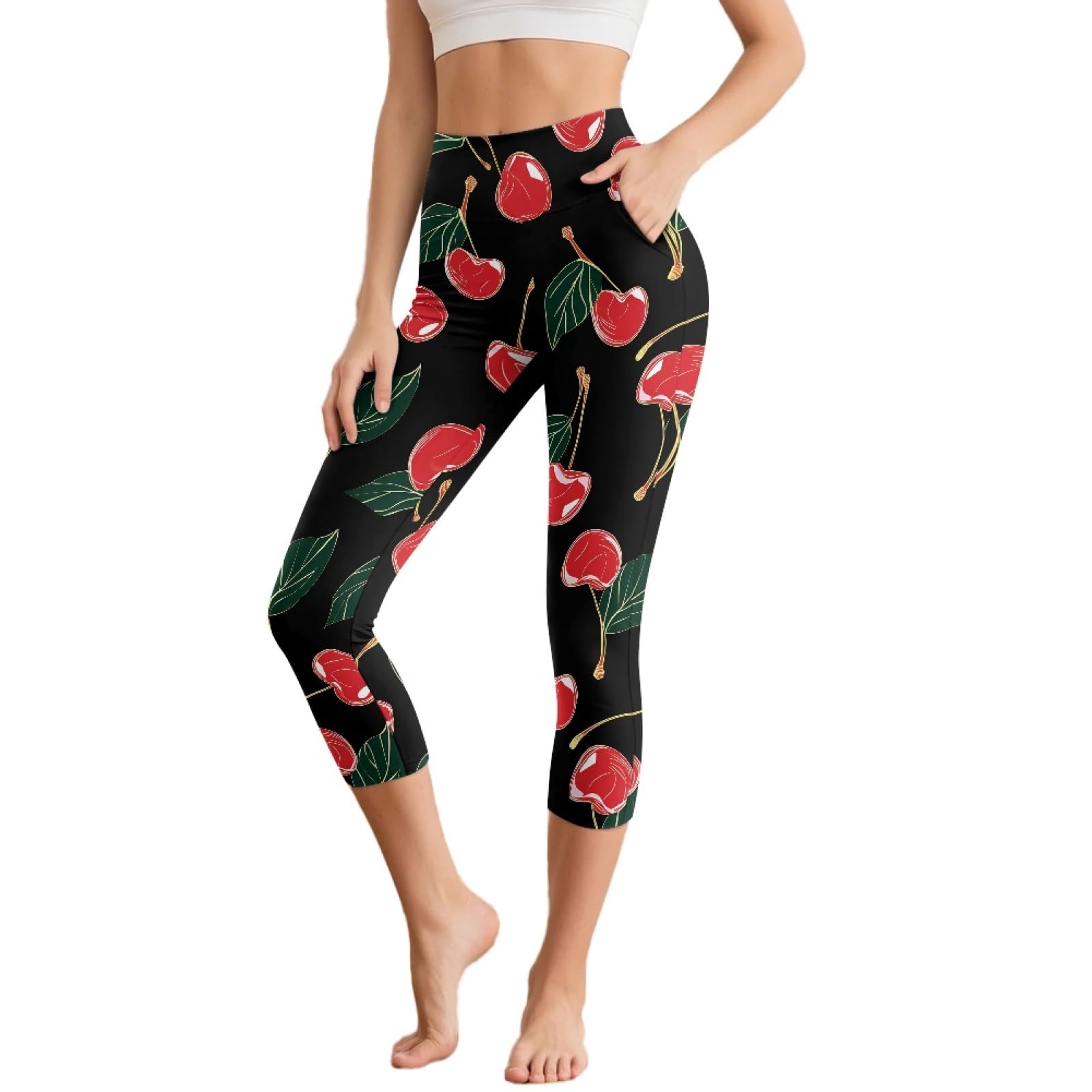 Amzbeauty Leggings para mujer, pantalones de yoga de cintura alta con bolsillos, leggings capri para mujer