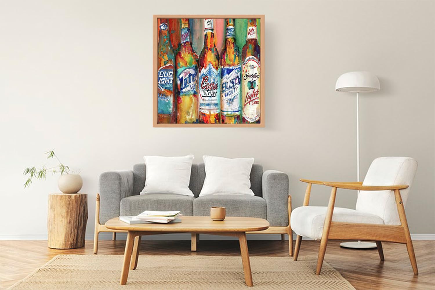 Verre Art Printed Framed Canvas Painting for Home Decor Office Wall Studio Wall Living Room Decoration (22x22inch Wooden Floater) - Bud Light Miller Lite Coors Light Busch Light Yuengling Light Combo Beer