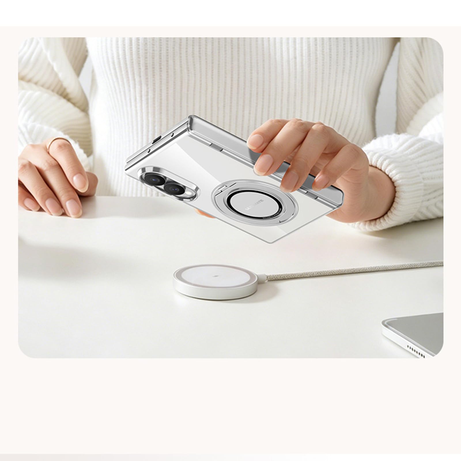 Cover Anti Peeping Per Samsung Galaxy Z Fold 8, Placcatura Trasparente | Rotazione a 360° Supporto Custodia con Proteggi Schermo Anti-Caduta Cerniera Anti Ingiallimento Guscio
