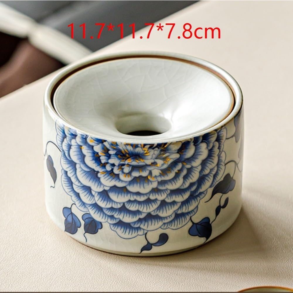 Ru Kiln Cendrier en céramique pivoine avec couvercle, entonnoir