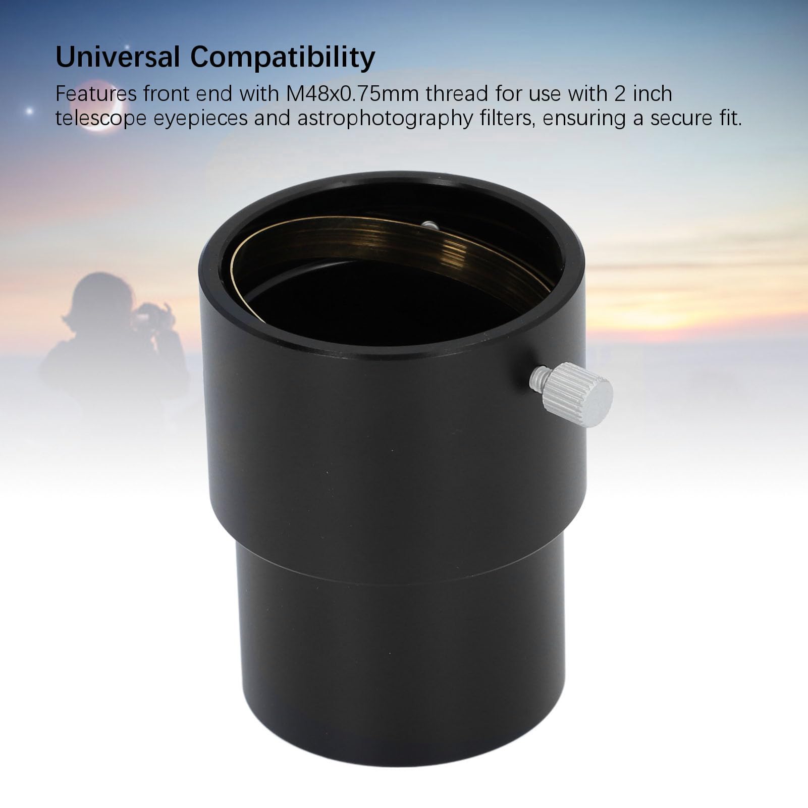 Tubo de Extensión de Telescopio de 2 Pulgadas, Adaptador Extensor de Ocular Negro, Roscas M48x0,75 Mm, Accesorios de Astronomía con Oculares y Filtros de Telescopio (40mm)