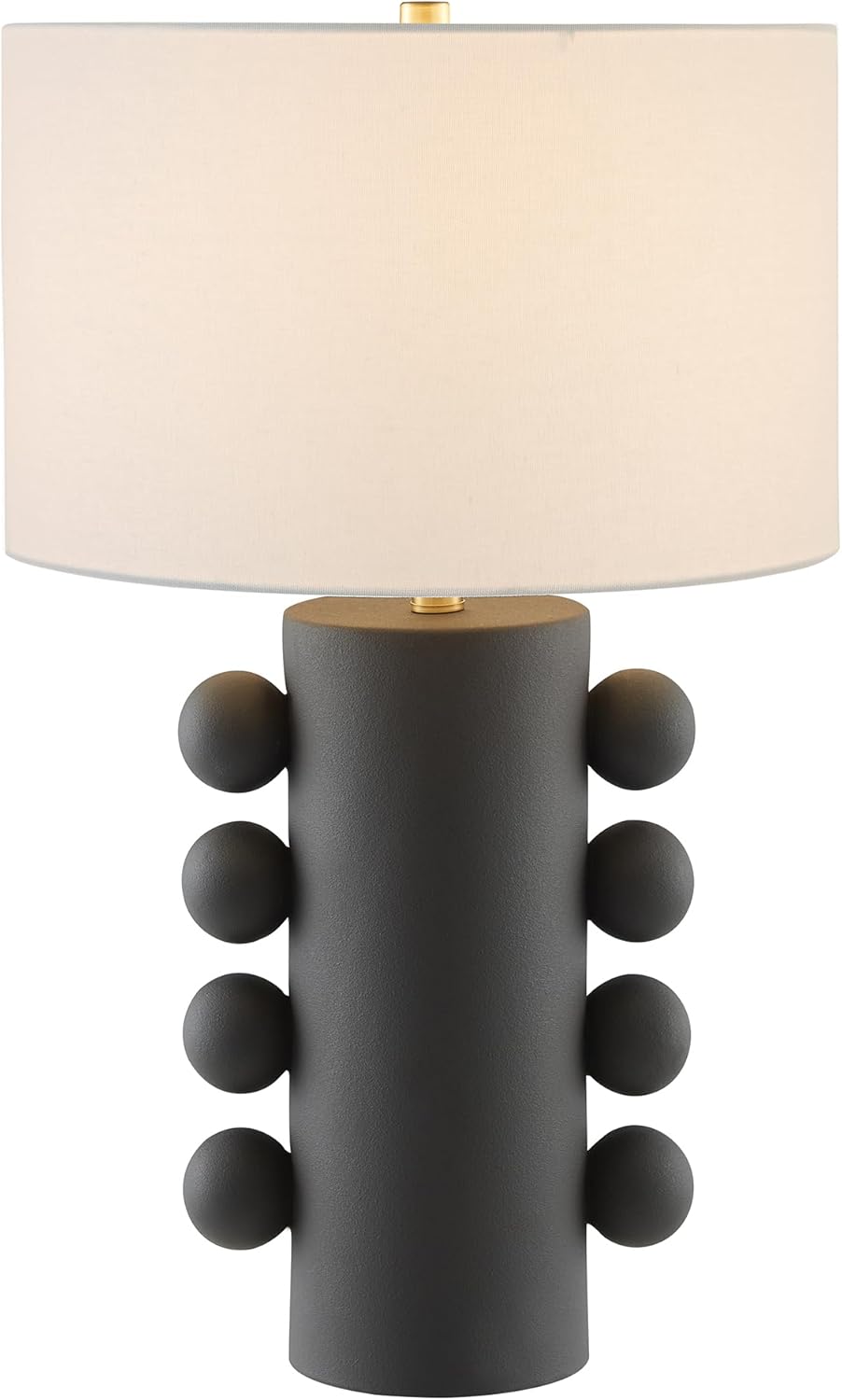 Henn&Hart 27" Modern 1-Light Ceramic Table Lamp with White Fabric Drum Shade and Spherical Side Orbs for Living Room, Bedroom, or Office, Flat Black