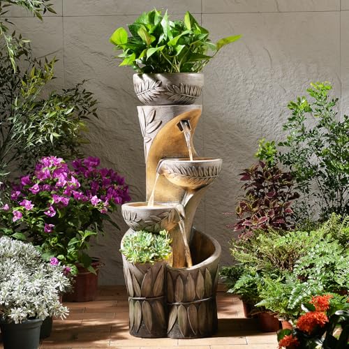 Image of 4 Tiered Water Fountain Outdoor Waterfall Fountains