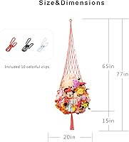 Vista 7 de Red novedosa para animales de peluche o hamaca de macramé para exhibir juguetes de felpa - 6.5 pies de altura - ¡Solo un gancho! Conveniente