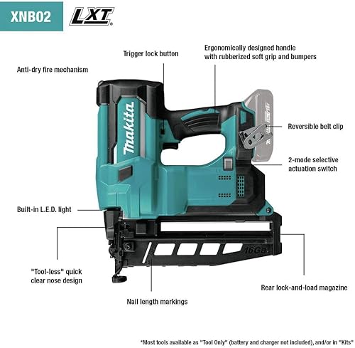 Miniatura 7 de Makita XNB02Z 18V LXT Clavadora de acabado recto, calibre 16, 2-1/2"