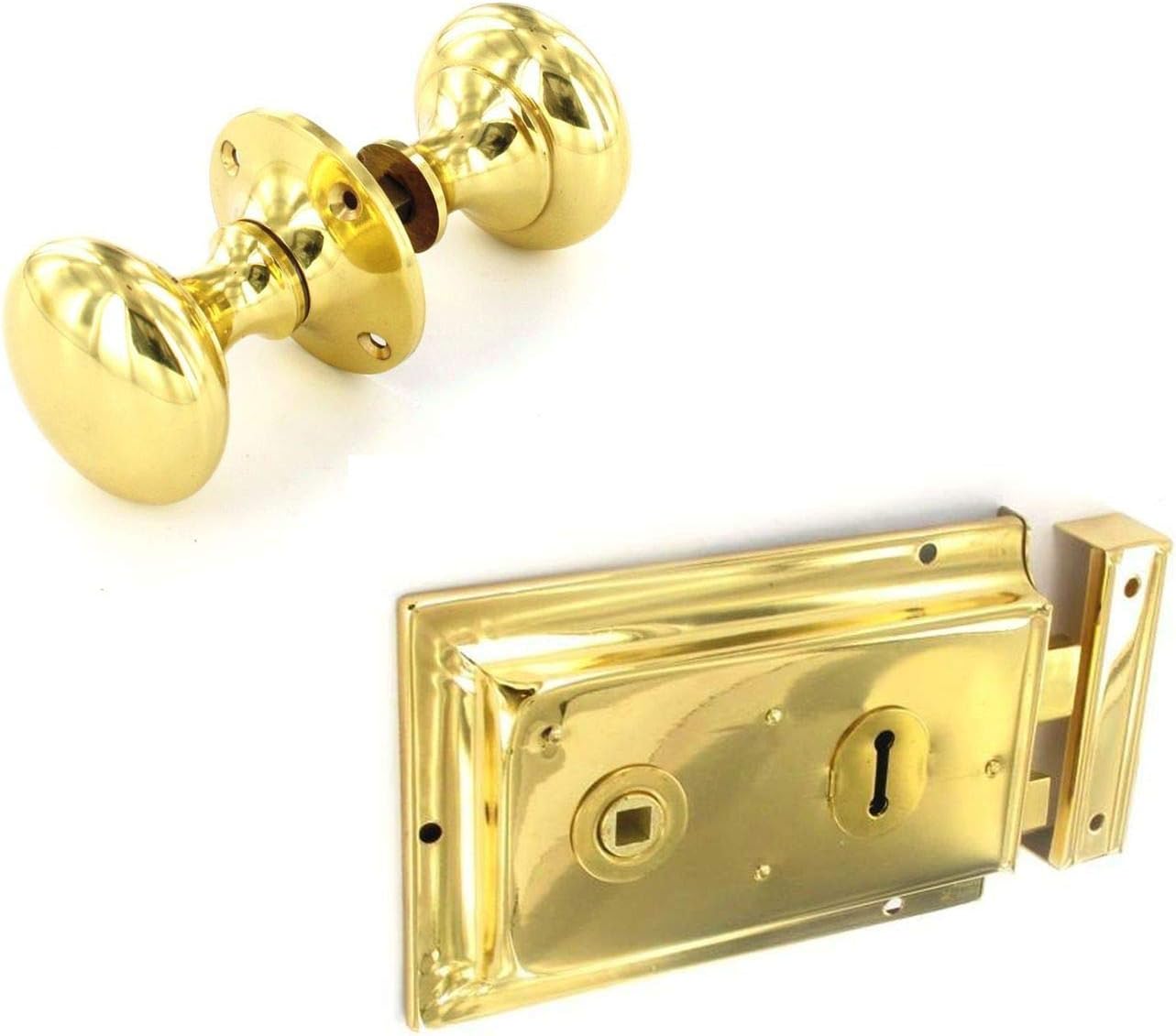 Polished Brass Rim Lock Door Rim Knob Locking Handle Set