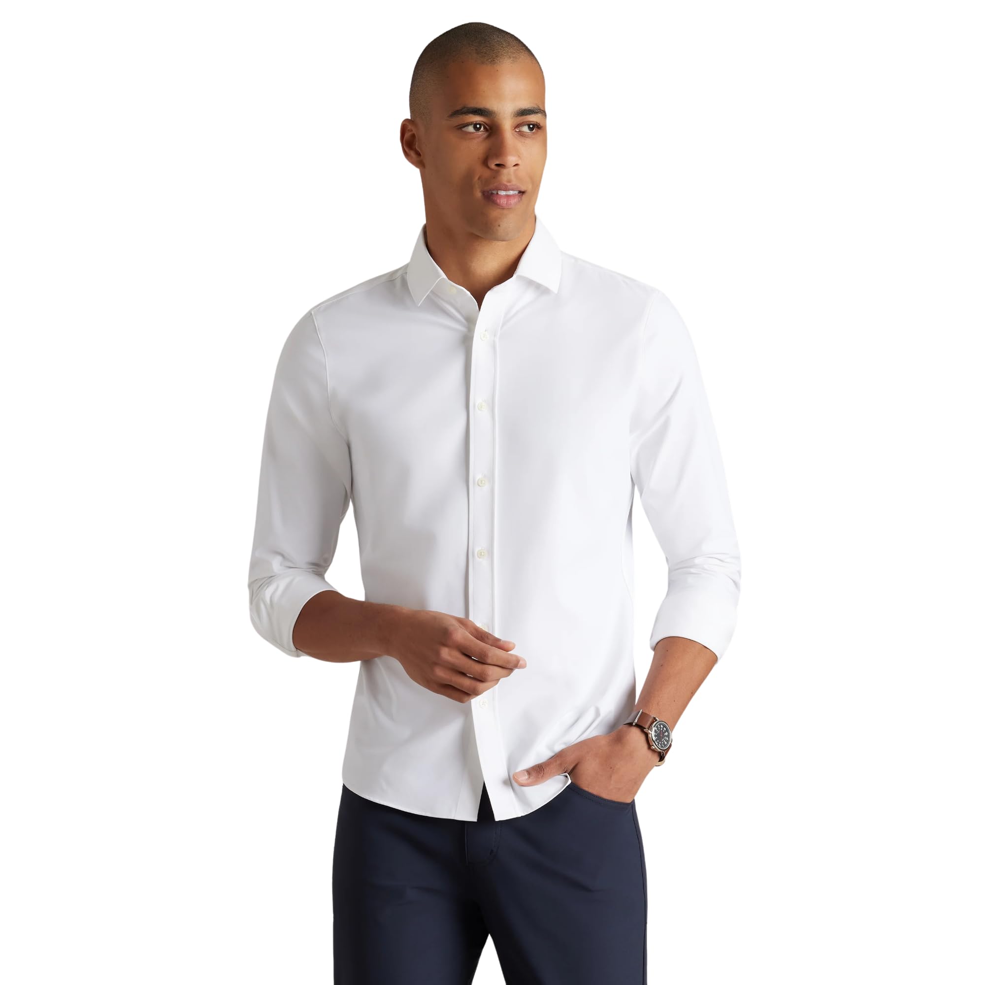 Rhone Men's State of Mind Shirt, Slim Fit Button Down Shirt, Performance Fabric, Anti Odor (White, Medium)