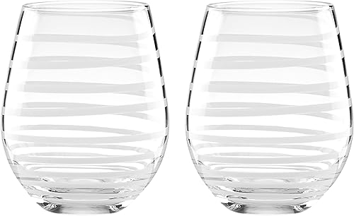 Kate Spade New York White Charlotte Street - Juego de copas de vino sin tallo, 2 piezas, 1.55 libras