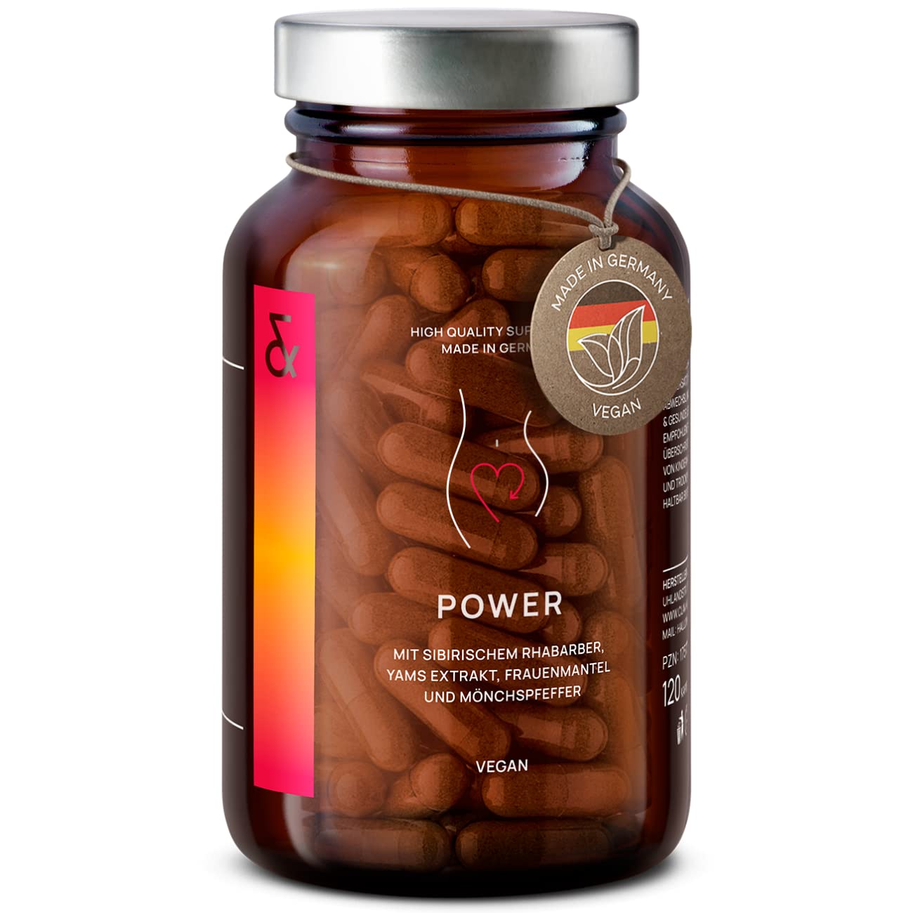 CLAV® Power – Frauen Hormonbalance – 120 vegane Kapseln – mit Mönchspfeffer, Yamswurzel, Frauenmantel & Rotklee – Salbei & Rhabarber Extrakt – Für Frauen – Made in Germany