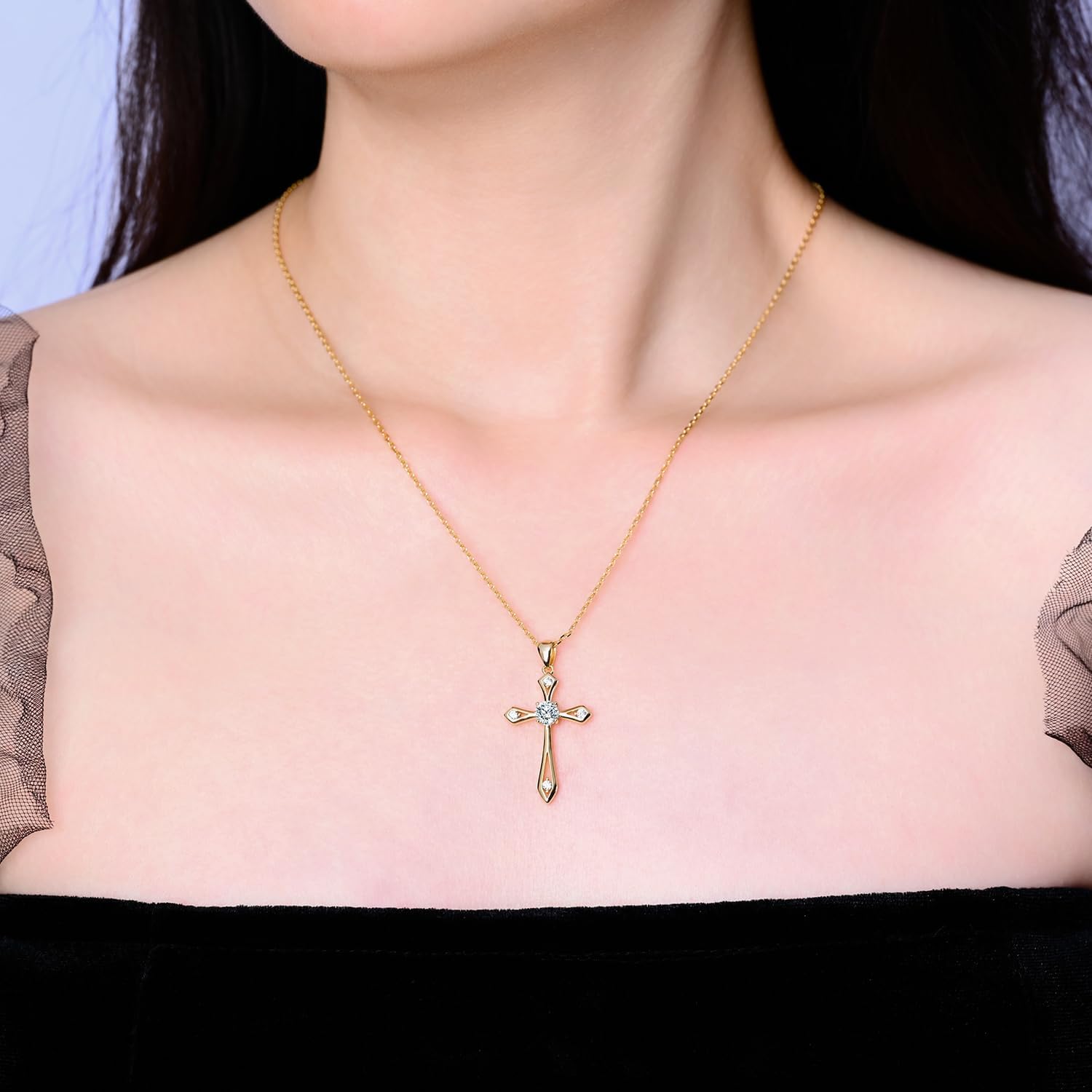 Cross Necklace for Women,925 Sterling Silver Birthstone Necklace with Diamond Faith Religious Birthstone Jewelry Birthday Holiday Gifts for Her/Wife/Mom/Girlfriend