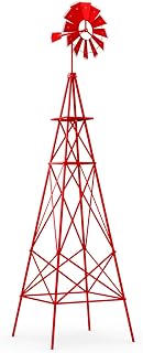 Tangkula 8.3FT Windmill Yard Garden Metal Ornamental Wind Mill Weather Vane Weather Resistant (Red)