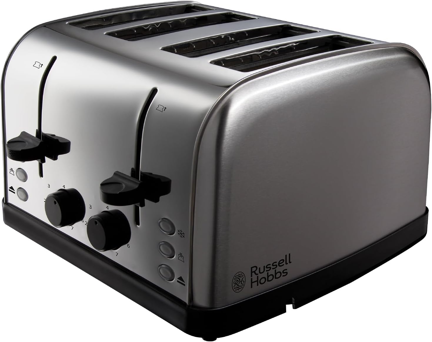 Russell Hobbs 4 Slice Toaster (High lift feature, 7 Browning levels, Frozen/Cancel/Reheat function, Red indicator lights, Removable crumb tray, 850W, Stainless Steel with brushed sides) 18790