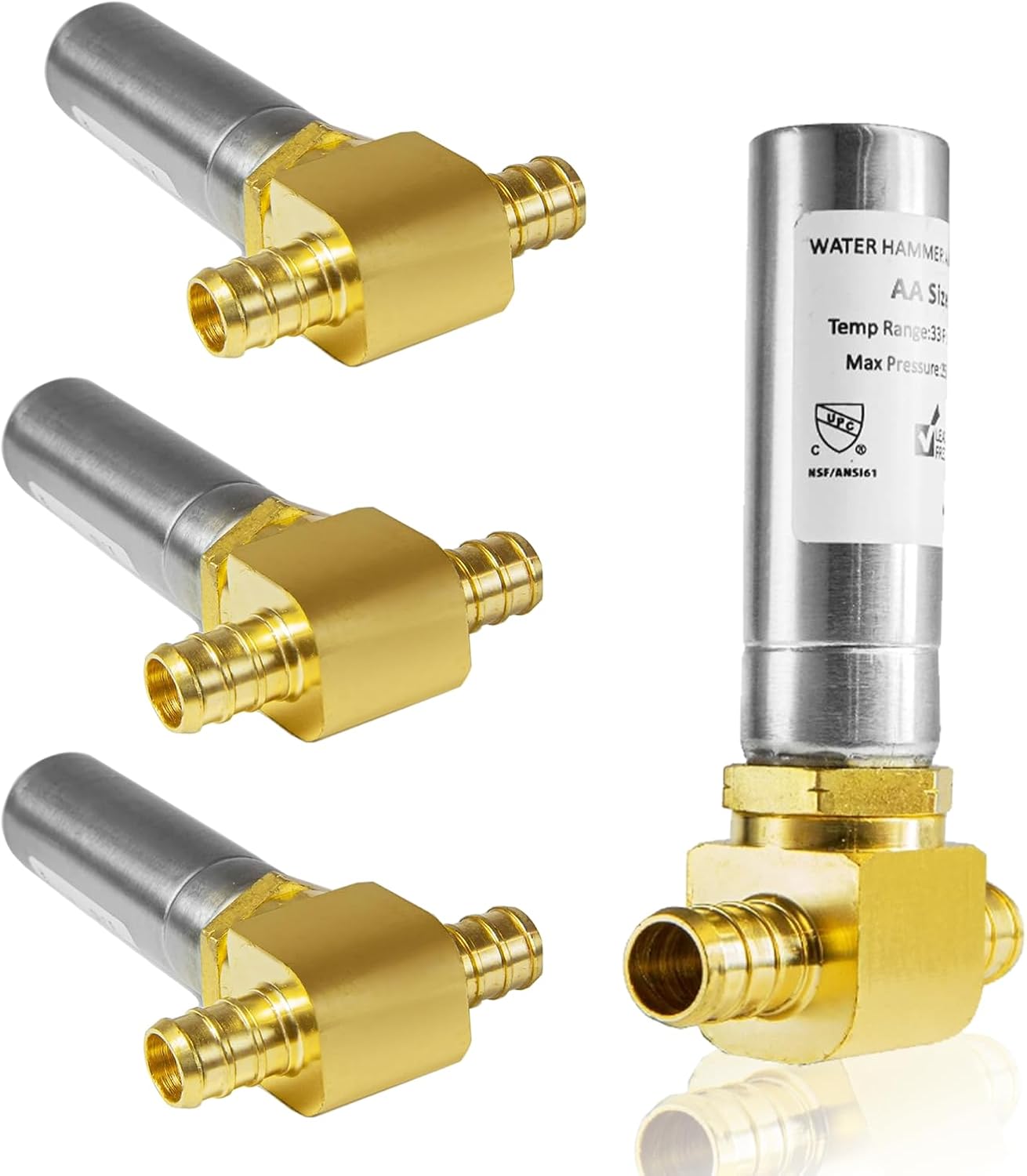 4-Pack HeSun Tee Water Hammer Arrestor, 1/2" PEX x 1/2" PEX Crimp Connection with Stainless Steel Hammer Arrestor, ASTM F1807(HAMMER011-4)