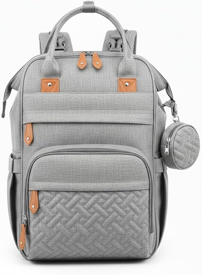 Kirli Diaper Bag Backpack Travel Baby Diaper Bag, Insulated Bottle Holders & Pacifier Case, Large Capacity (Light Gray)