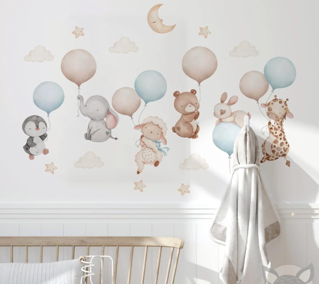 Pink Balloons With Baby Animals Wall Decal - Cute Animal Sticker for Nursery Decor - Removable Kids Room Vinyl Art Mural With Sheep, Elephant, Bear, Cat, Giraffe (Set2)