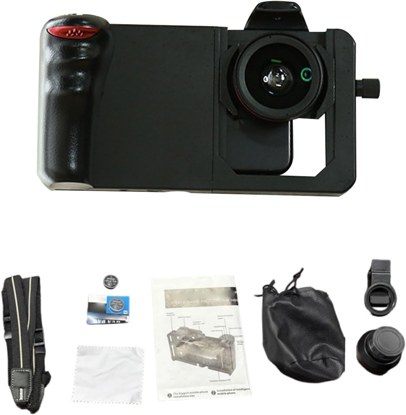 Video Smartphone Grip Handle with Wide Angle Macro Lens Attachment, BT Phone Grip for Stable Mobile Filming, Perfect for Universal Smartphones Color: Black