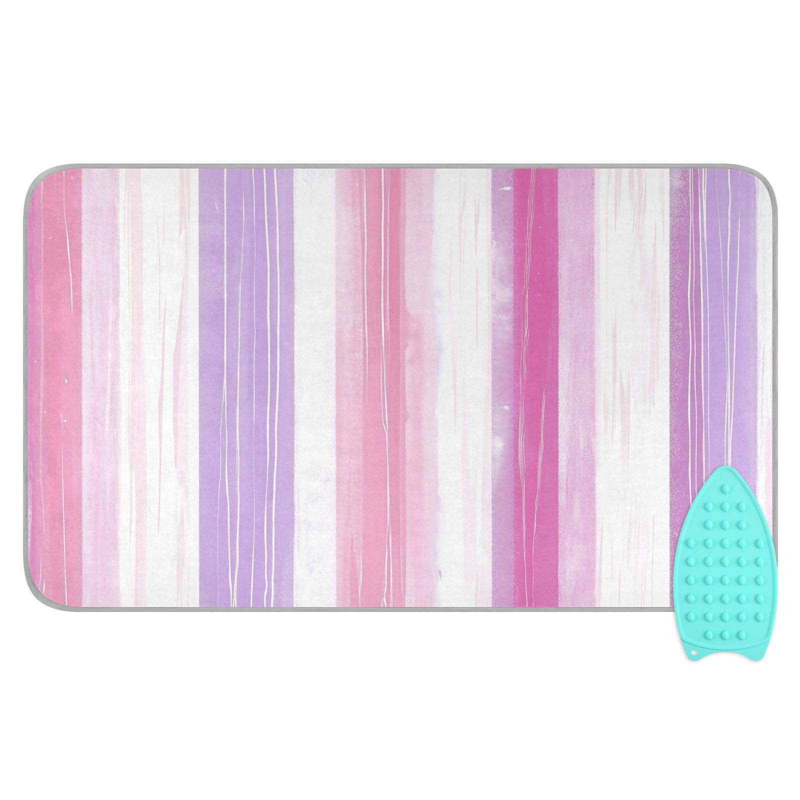 pnyoin Portable Ironing Mat Pink White Vertical Stripes Travel Ironing Pad with Silicone Iron Rest for Steam Pressing on Tabletop or Bed Heat Resistant Portable Quilting & Travel Blanket