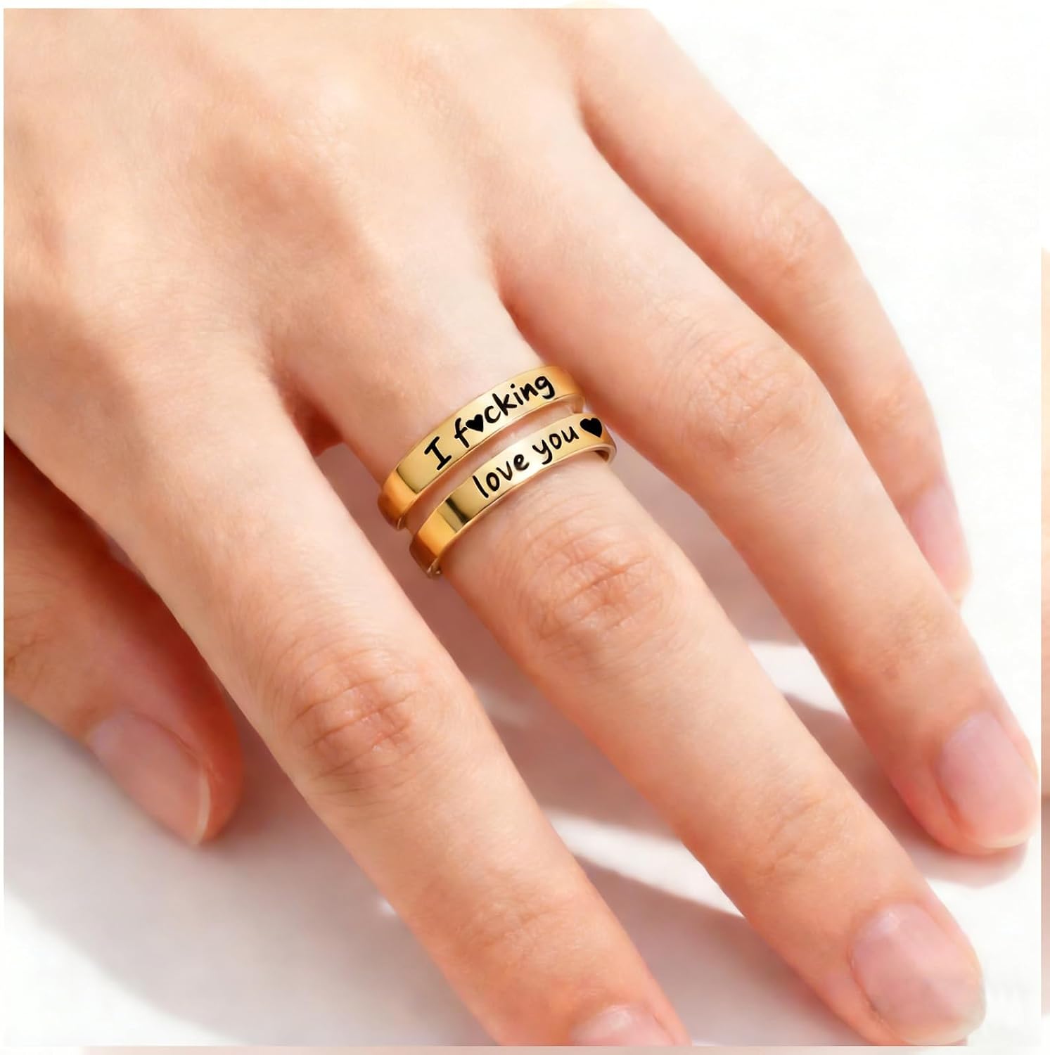 I Love You Ring for Women Stainless Steel Adjustable Open Ring Vintage Spiral Wrap Twist Promise Rings Inspirational Jewelry Gifts