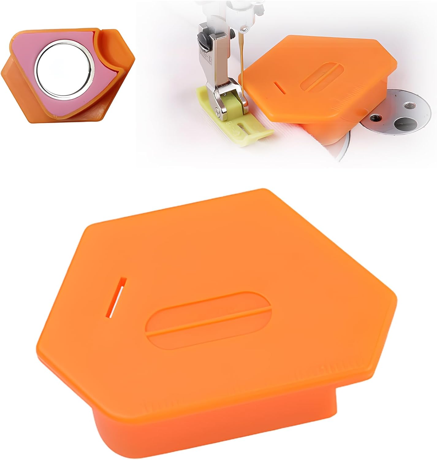 1PCS Magnetic Seam Guide for Sewing Machine,New Upgraded Multi-Purpose Tool Polygonal Strong Magnetic Gauge,Polygonal Multifucntional Seam Guide Hemmer with Scale Sewing Accessories?Orange? Orange1