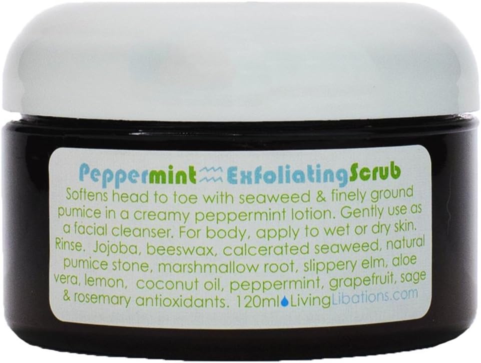 Living Libations - Organic Peppermint Exfoliating Scrub | Natural, Wildcrafted Clean Beauty (4 oz | 120 ml)
