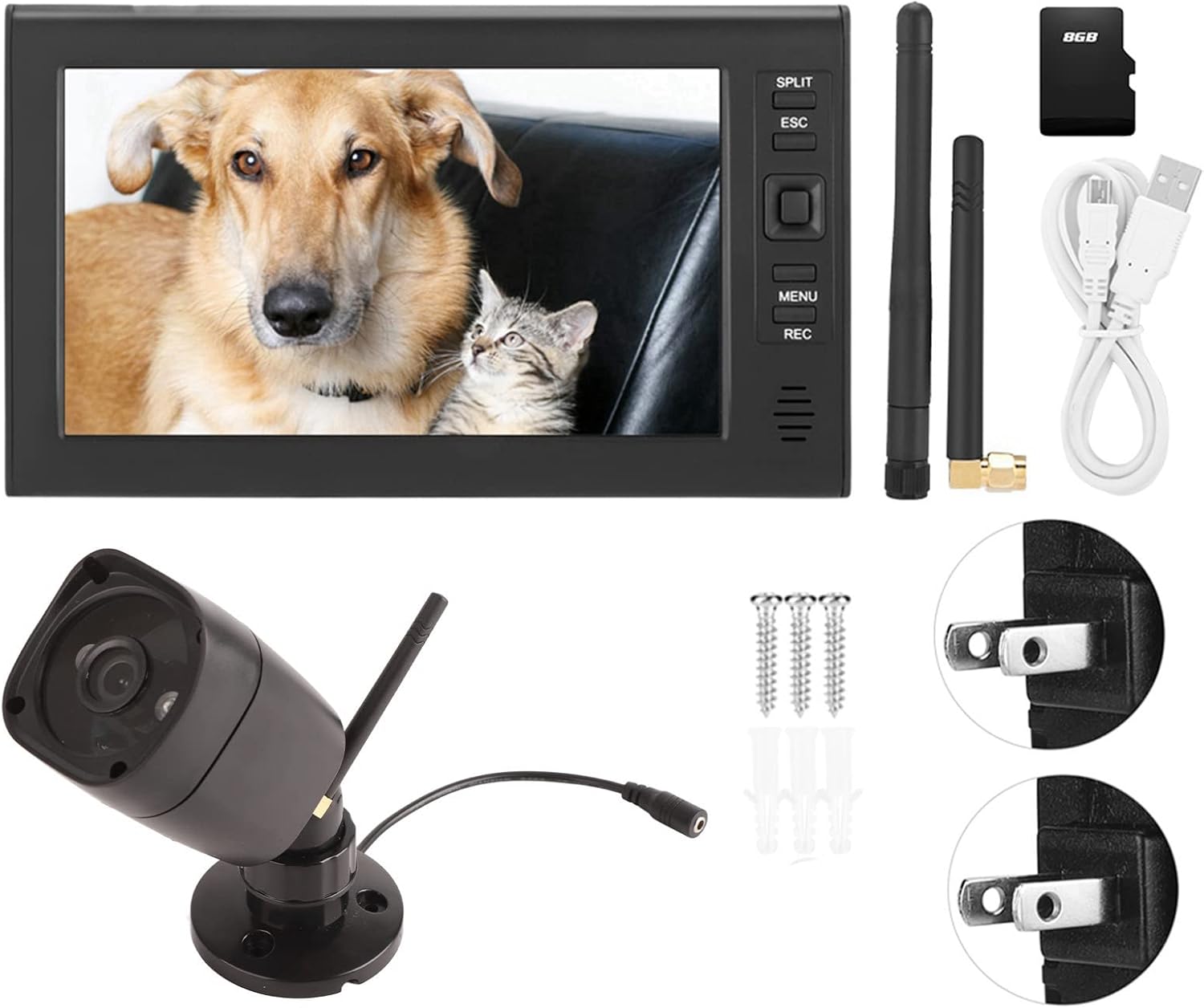 Outdoor Security Camera, Home Security Surveillance Camera, IR Night Vision, Motion Detection and Remote View with 4CH Surveillance Monitor System Display and TF Card