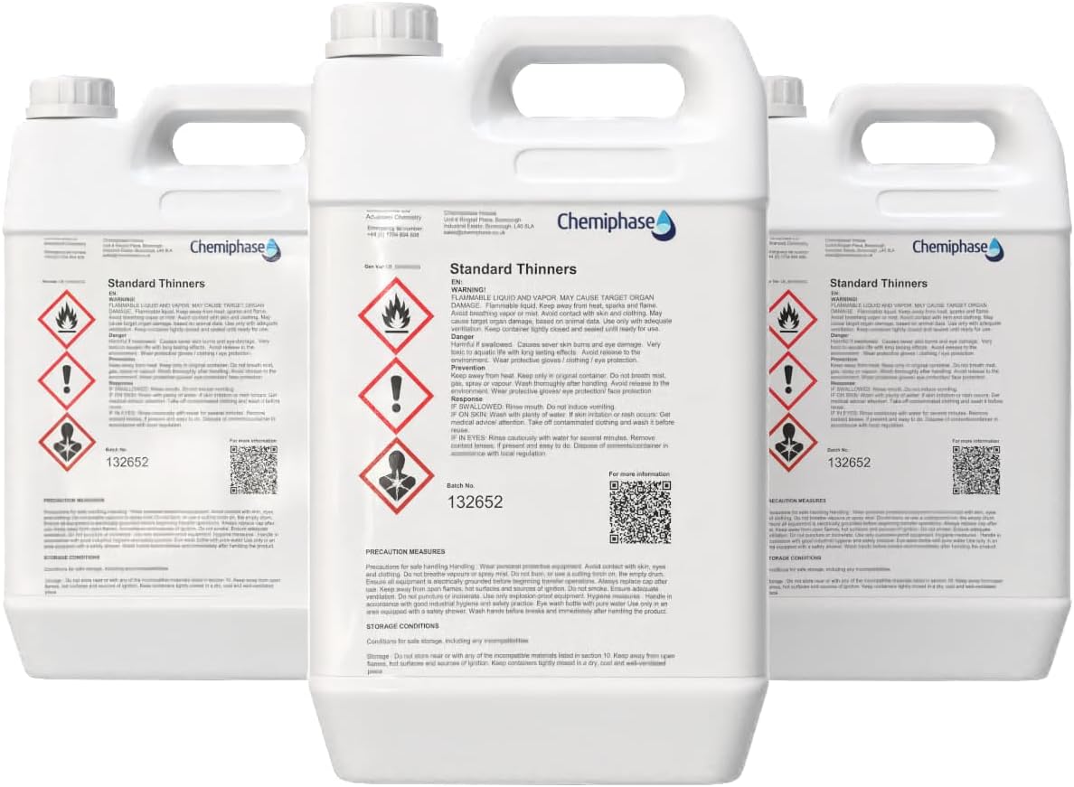 Cellulose Paint Thinner Gunwash – Fast Drying Solvent for Cleaning Spray Guns, Brushes & Equipment – Professional Grade for Paint Removal & Maintenance 4 x 5 litres