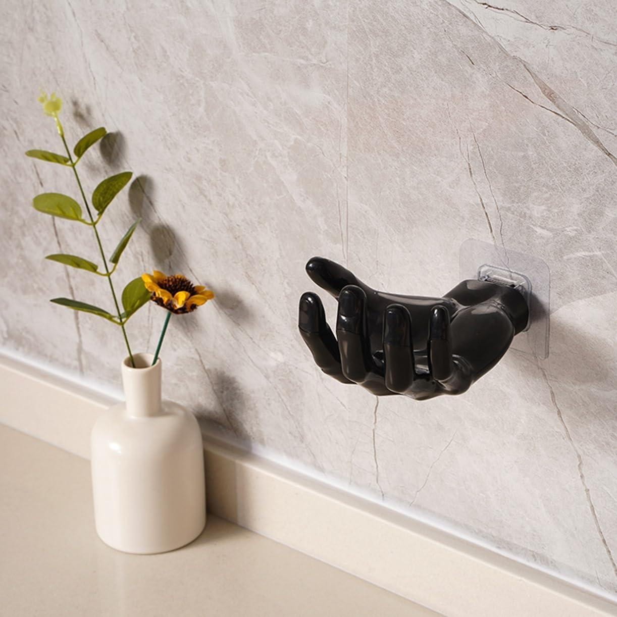 Fun Hand Hanger Wall-Mounted No-Drill Universal Towel Gel Holder Bathroom Bath Soap Clamp Key Hat Dispenser Rack Beige 1