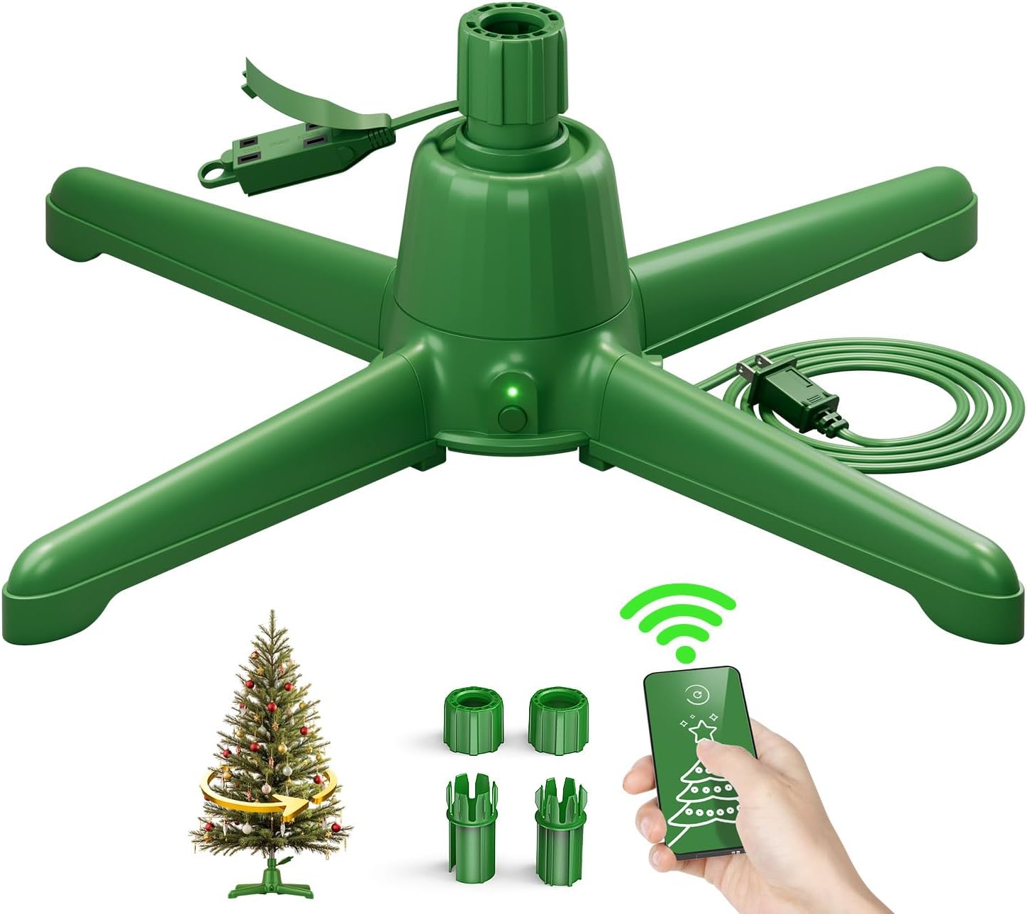(2025 Upgrade) Rotating Christmas Tree Stand with Remote Control, Stable 360 Revolving Tree Base Stand, Up to 7.5ft 90lb. Adjustable Christmas Tree Holder for Xmas Tree, Artificial Tree (Green) Purespin